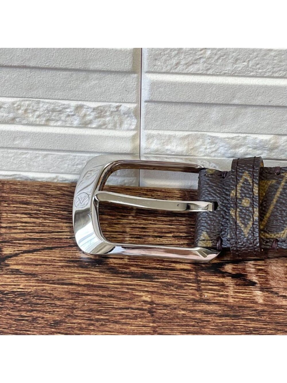 Louis Vuitton Monogram Leather Ceinture Belt Silver Brown - Picture 8 of 10
